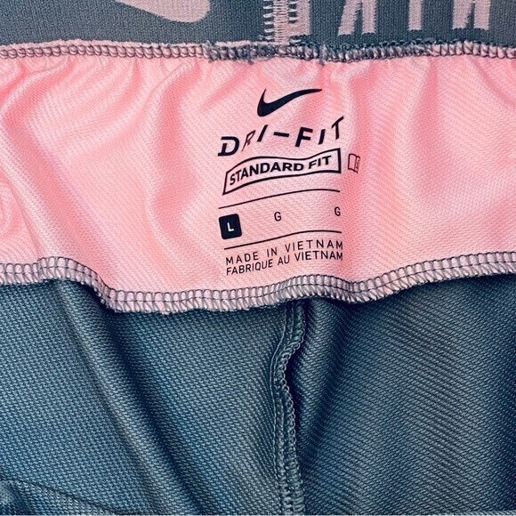 !Firm Price! Nike Workout Dri-Fit Shorts, Size L Gray, Pink w/tiny stain* - Picture 4 of 7